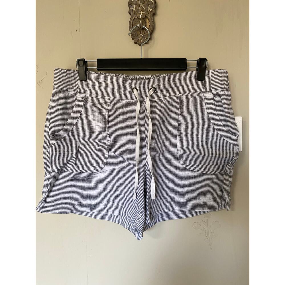 NWT Athleta navy stripe linen midi shorts 213047 Coastal Nautical  Vacation 12 - Picture 2 of 10